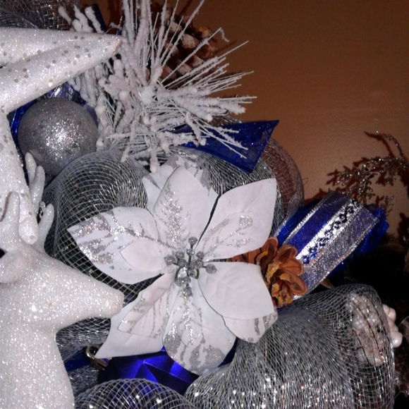 Stunning Handmade Christmas Wreath in Blue Tones NWOT - Picture 7 of 11